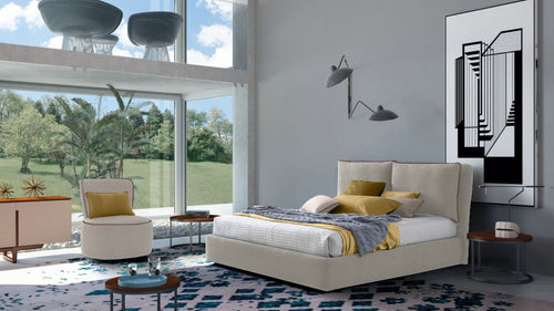 Polsterbett mit Stauraum, aus Stoff Fris Creme, 160 x 200 cm