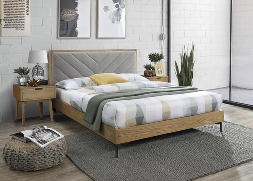 Bett mit Stoff Margaretann Grau & HLMP-PAT-TAP-MARGARITA-GREY