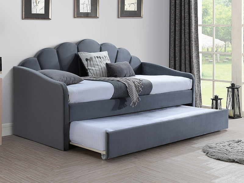 Tagesbett ausziehbar mit Samtstoff Beatrix Grau & SMP-PAT-DIVAN-SERTAR-BELLA-GREY