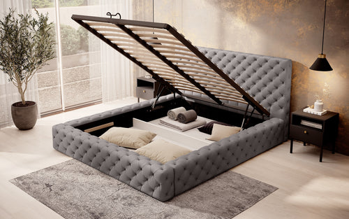 Polsterbett mit Stauraum, aus Ökoleder, Principe Eco (1)