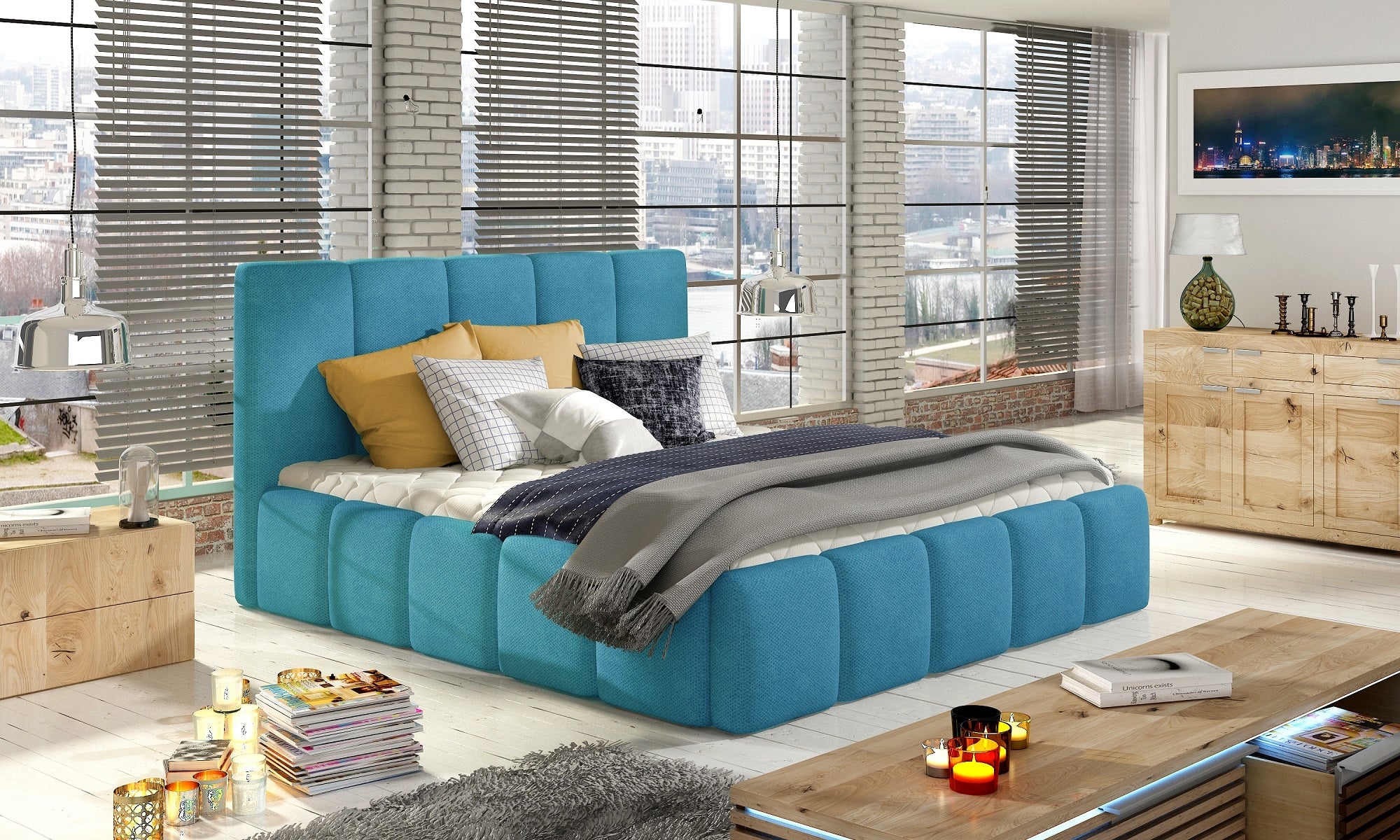 Polsterbett mit Stauraum, aus Stoff, Edvis Color (4) & ELTMPL-BED-EDVIGE-BEG-SET2-COLOR