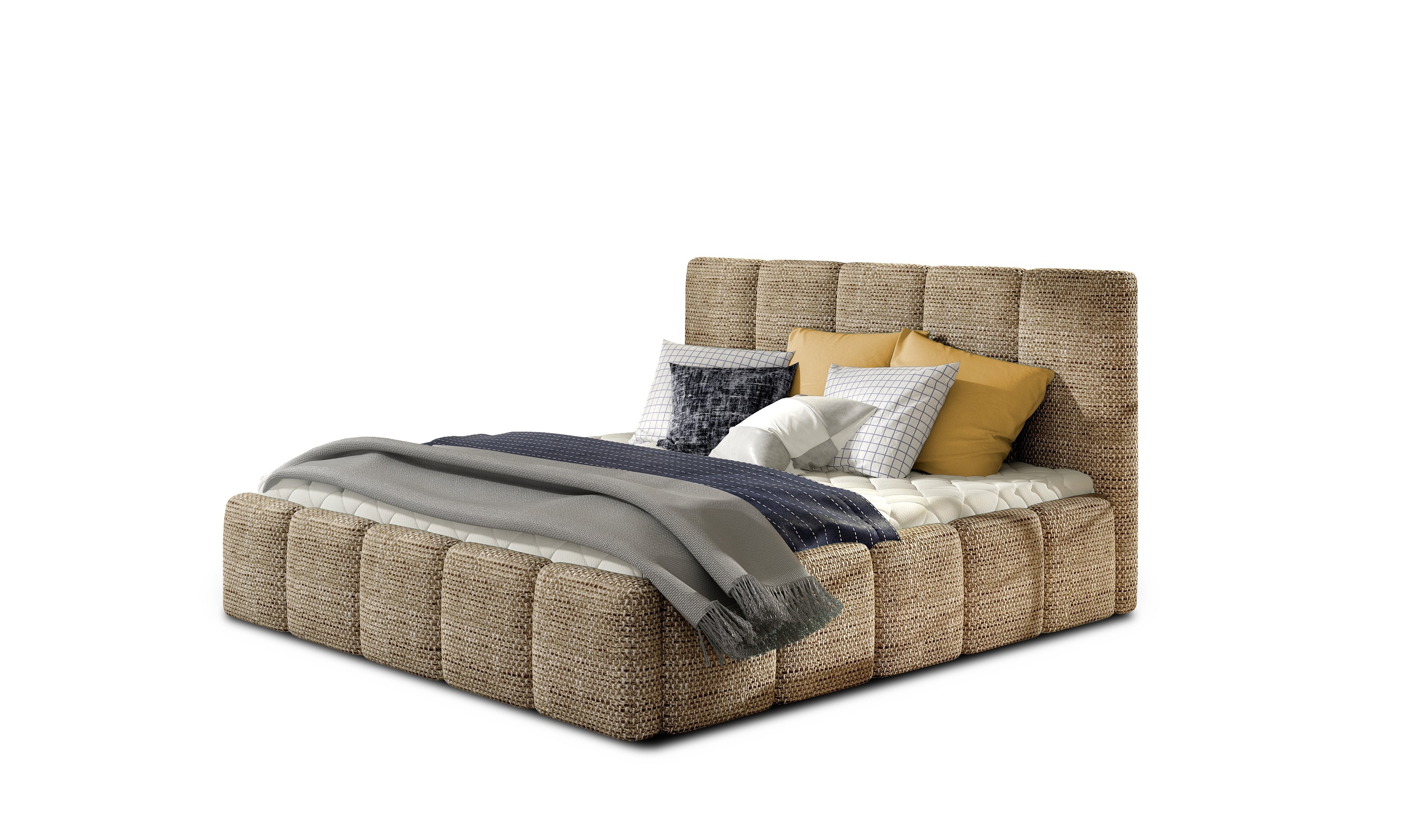 Polsterbett mit Stauraum, aus Stoff, Edvis Neutral (7)