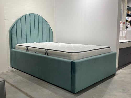 Polsterbett mit Stauraum, aus Stoff, Londi Round Grün (1)