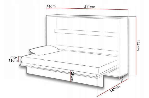 Wandklappbett Funktionsbett inkl. Lattenrost, Bed Concept Orizzontale Weiß Glänzend, 120 x 200 cm (3)