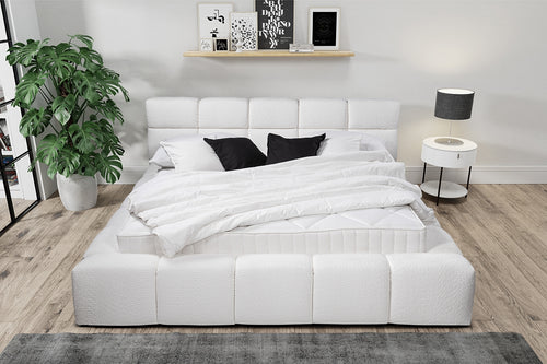 Polsterbett mit Stauraum, aus Stoff, Baloo Weiß (1)