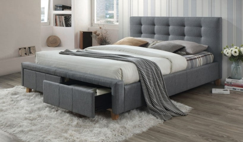 Polsterbett mit 2 schubladen, aus Stoff Asher Grau & SMP-PAT-ASCOT-GREY