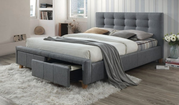 Polsterbett mit 2 schubladen, aus Stoff Asher Grau & SMP-PAT-ASCOT-GREY