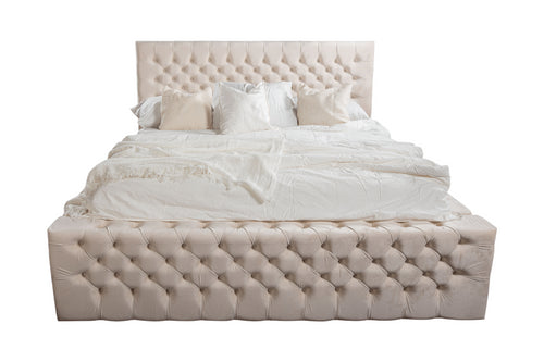 Polsterbett mit Stauraum, aus Samtstoff, Chester Lux III Creme