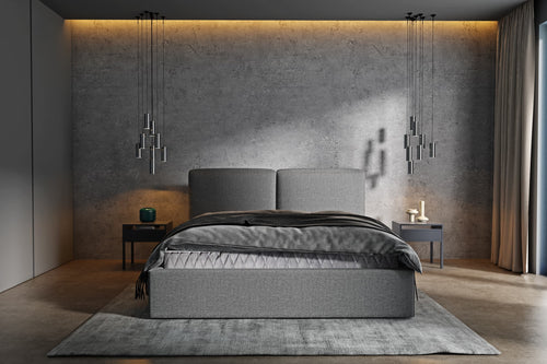 Polsterbett mit Stauraum, aus Stoff, Mia Grau (1)