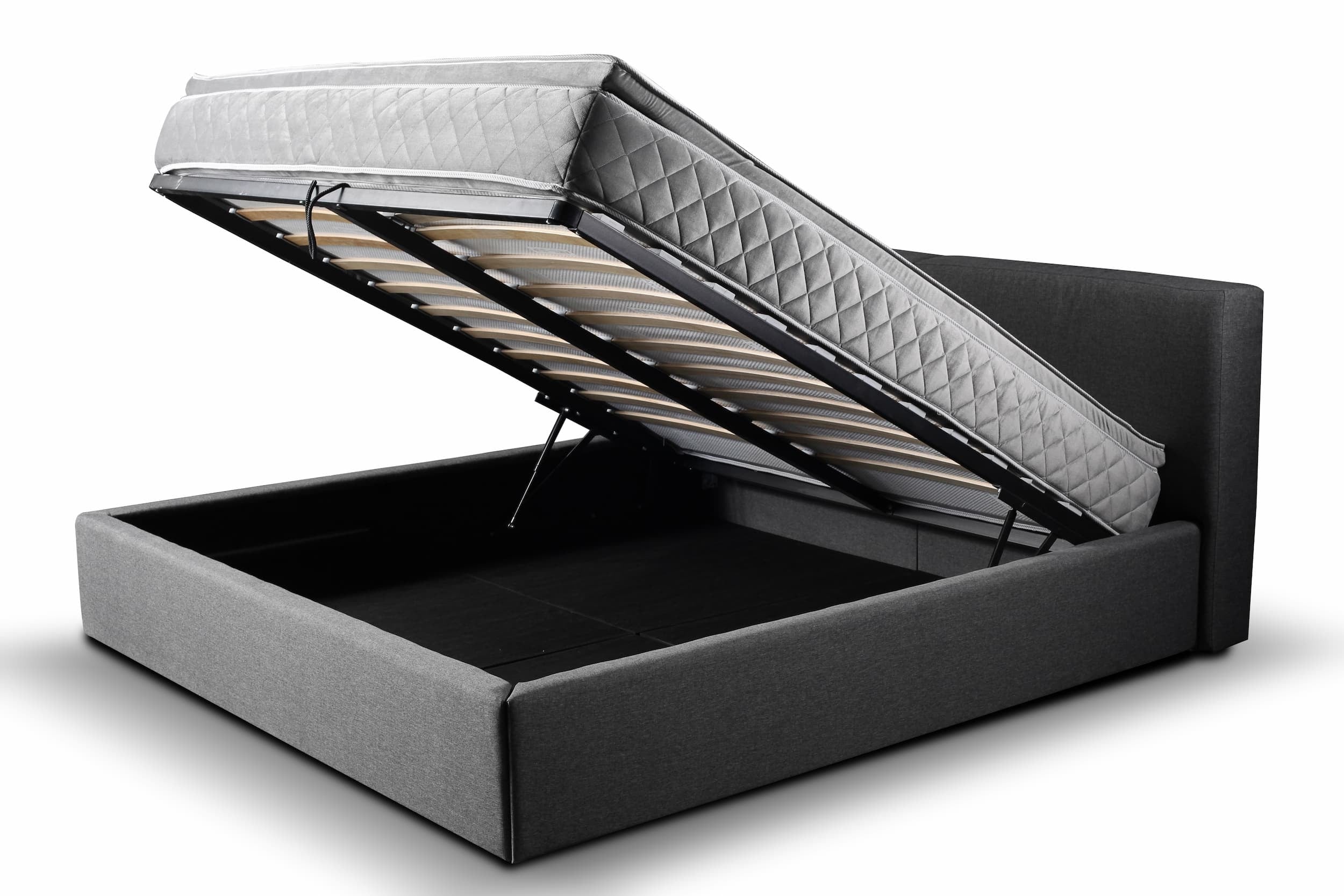 Polsterbett mit Stauraum, aus Stoff, Mia Grau (2)