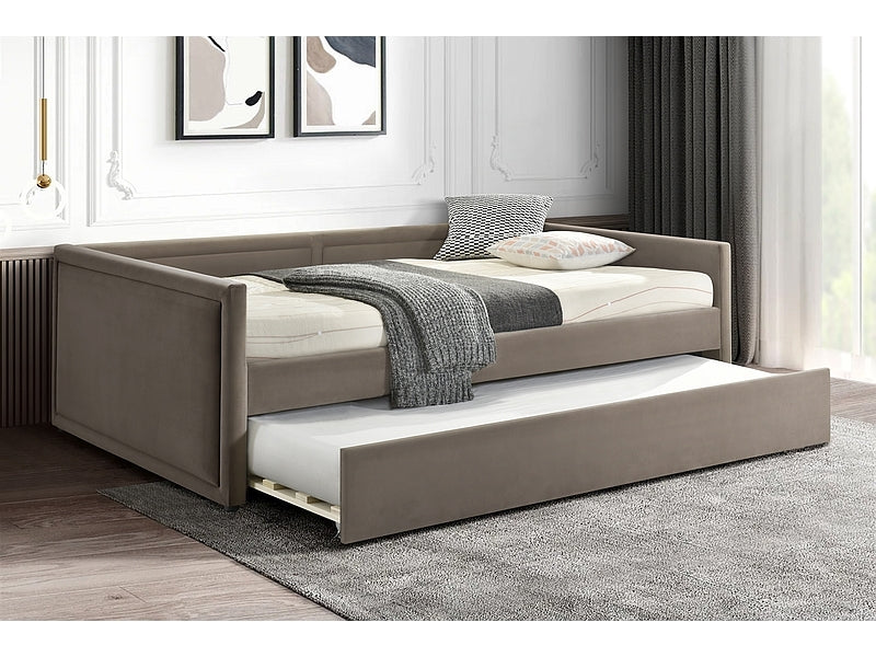 Tagesbett ausziehbar mit Samtstoff Elmo Beige