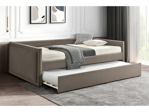 Tagesbett ausziehbar mit Samtstoff Elmo Beige
