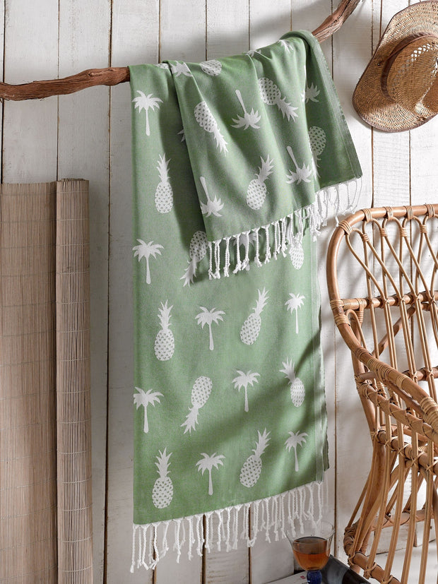 Badetuch Spa Baumwolle Ananas Grün, 100 x 180 cm