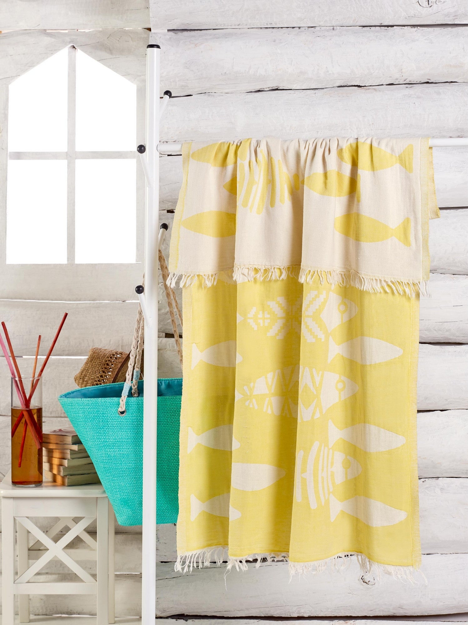 Badetuch Spa Baumwolle Fish Gelb, 100 x 180 cm