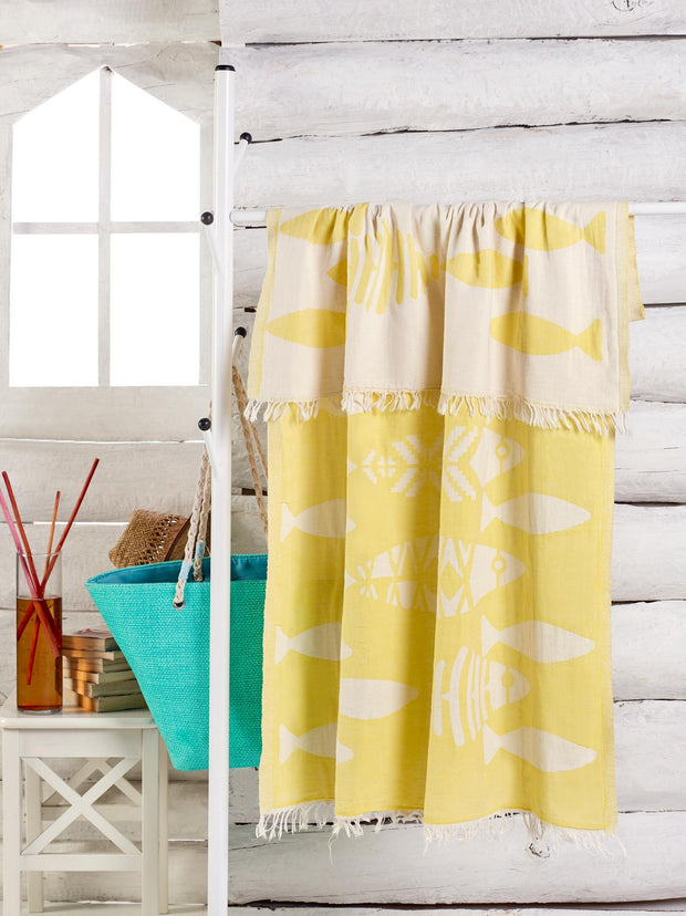 Badetuch Spa Baumwolle Fish Gelb, 100 x 180 cm