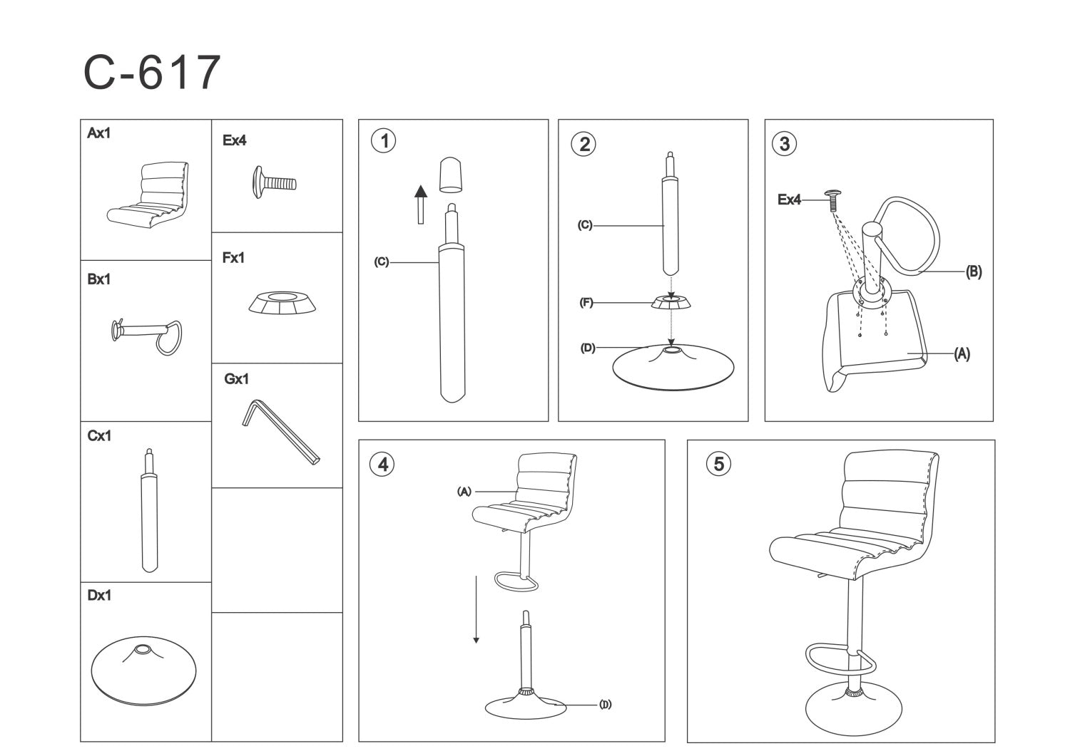 Barstuhl mit Ökoleder Cali-617 Schwarz (1)