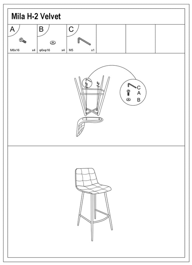 Barstuhl mit Samtstoff Miley H-4 Grau (3)