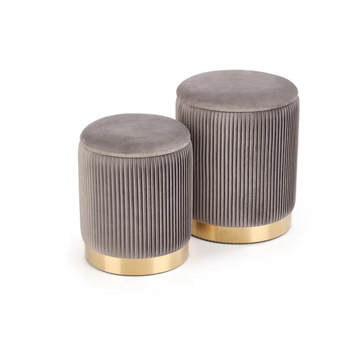 2er Set Pouf mit Staurum, aus Samtstoff Montagne Grau