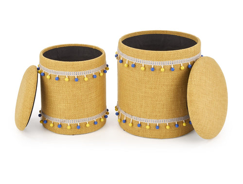 2er Set Pouf mit Staurum, aus Stoff Grayton Gelb (1)