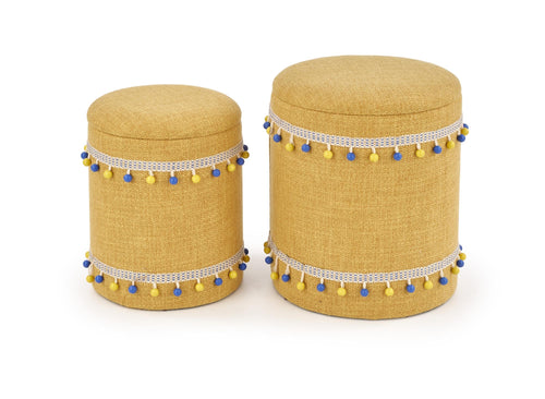 2er Set Pouf mit Staurum, aus Stoff Grayton Gelb